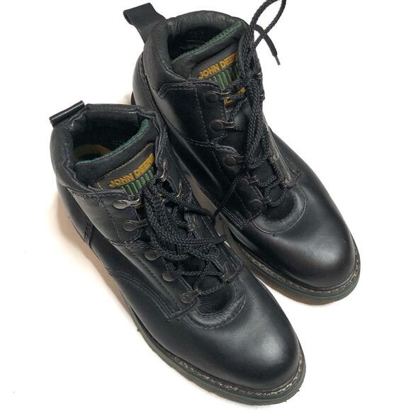 John Deere vintage black leather boots with laces - Picture 2 of 6